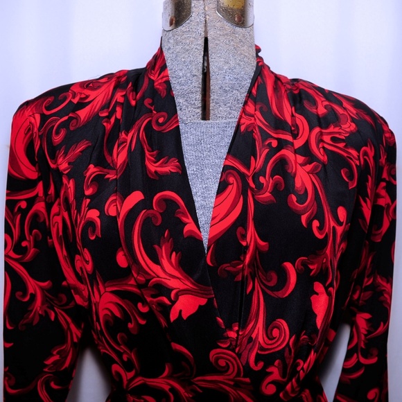 VTG 80's Carlisle Fleur di Lis Silk Maxi Set XS/S - Picture 2 of 8